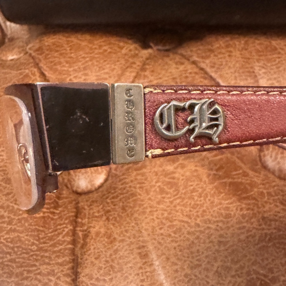Chrome Hearts Burgundy Leather Belt with Silver Accents